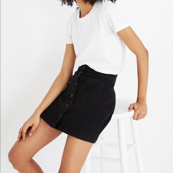 NWT - Madewell Stretch Denim A-Line Mini Skirt in Black Frost - Size 0 - Picture 3 of 7